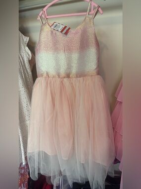 Cat & Jack Pink and Shimmery Gold Tulle Dress szmed plus
